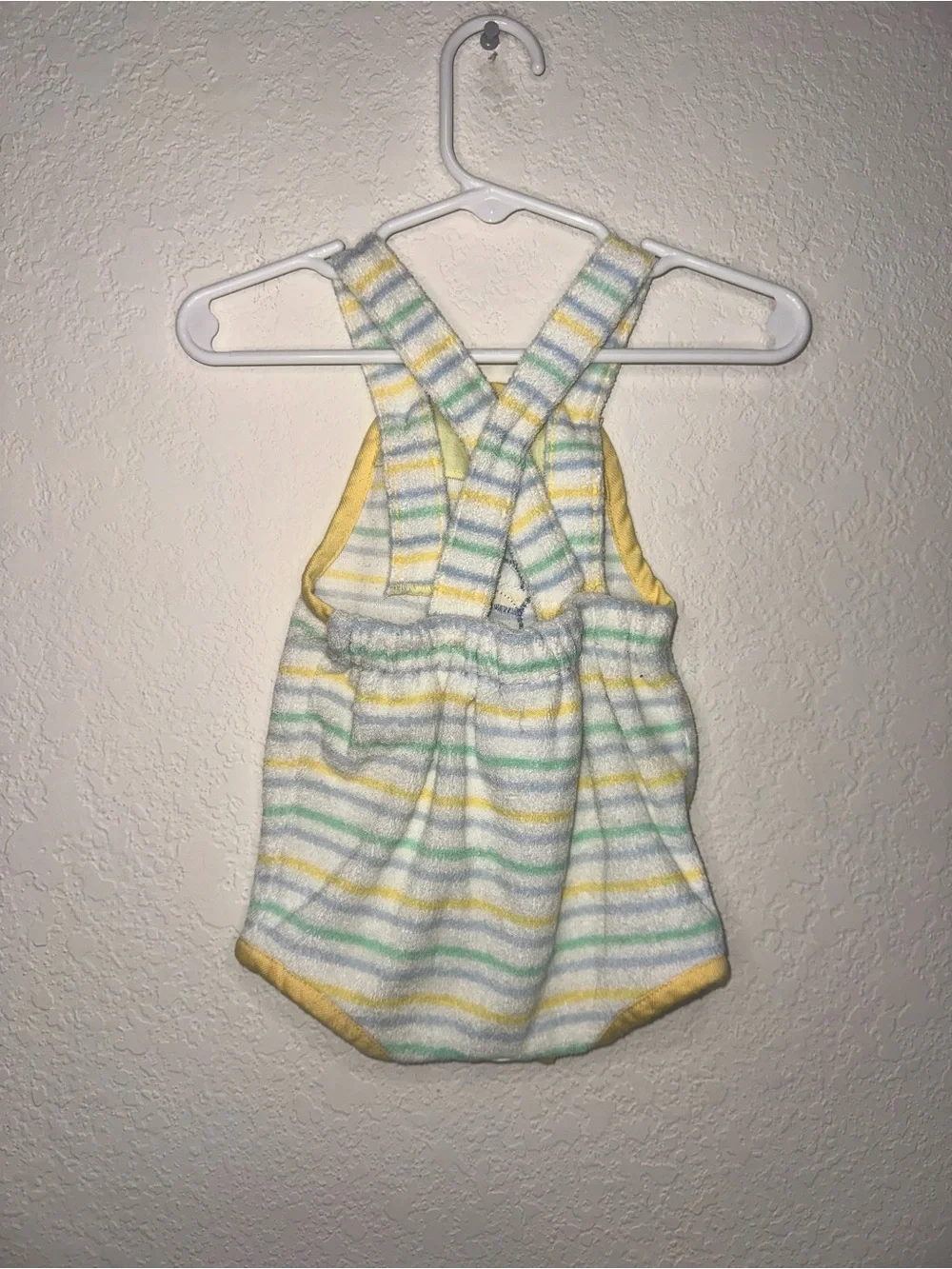 Vintage health-tex Pastel Striped Baby Romper with Duck Applique Size 9 Months